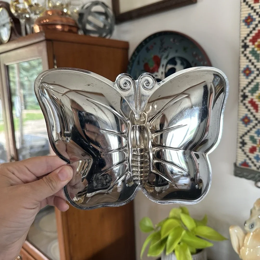 VTG Silver Tone Butterfly Trinket Jewelry Candy Nut Tray Dish Retro MCM Decor 7